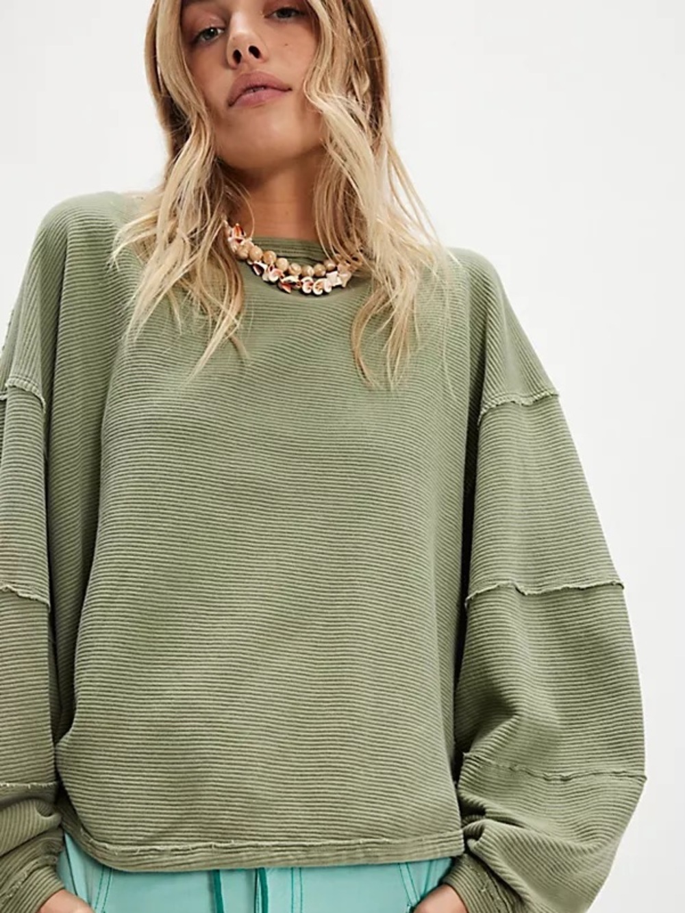 We The Free Olive Ribbed Drop-Shoulder Total Eclipse Sweatshirt